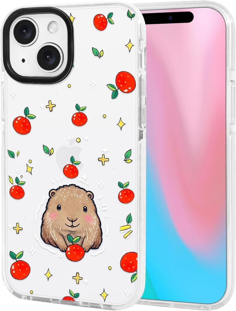 ChiCsFleur for iPhone 13 mini Case, TPU Phone case with Camera Protection for Women Girls Teens - Capybara Orange Fruit Sparkle Artsy Fun Kawaii Animal Y2K Sorority Aesthetic Unique