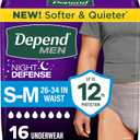 Depend Night Defense Adult Diapers, Incontinence Underwear for Men, Disposable, Overnight, Small/Medium, Grey, 16 Count