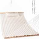 Lazy Daze Hammocks 12 FT Double Quilted Fabric Hammock with Spreader Bar and Detachable Pillow, 2 Person Hammock for Outdoor Patio Backyard Poolside, 450lbs Weight Capacity, Natural