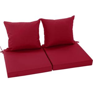 Waterproof Patio Cushions for Outdoor Furniture, Fade Resistant Back Pillow and Seat Cushion Set for Couch Replacements, 24 x 24 Inch, Red, Set of 2