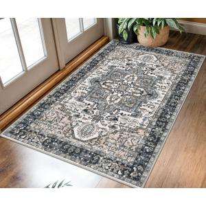 KOZYFLY Boho Area Rug 3x5 Ft Rugs for Entryway Washable Entry Rug Non Slip Door Mat Indoor Entrance Printed Faux Wool Throw Rugs for Entrance Kitchen Living Room, Black/Taupe/Beige