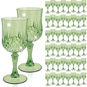 48 Pcs Sage Green Plastic Wine Glasses, Plastic Goblets for Parties, Vintage Wine Glasses Bulk, Reusable Drinking Glass, Drinkware Cups for Wedding Party Reception Event Supplies