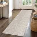 SIILOOM 2x6 Washable Runner Rug for Hallways, Cream Beige Yellow White Grey Soft Neutral Vintage Kitchen Rugs with Non-Slip, Non-Shedding Distressed Floral Rug for Bedroom Porch Laundry Entryway