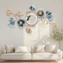 Large Wall Mirror,Modern Wall Mirrors Decorative,3DMetal Ginkgo Biloba Design - Perfect for Living Room, Bedroom, Bathroom, or Entryway Wall Decor (35.8"L x 20.1"W, Blue Gold Color)