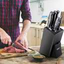G.a HOMEFAVOR Universal Knife Block, Wood Knife Organizer with Removable Plastic Bristles, Knife Holder for Kitchen Counter, Knife Storage Rack Without Knives, Black