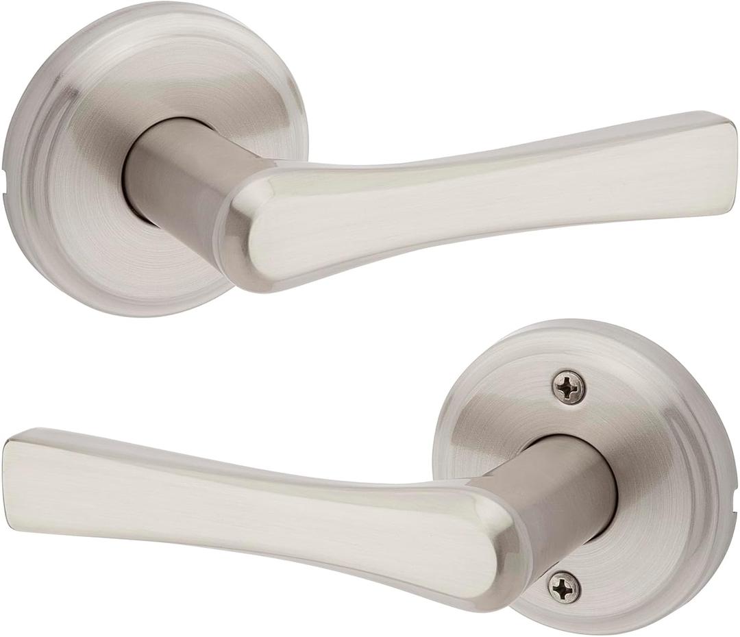 Kwikset Katella Interior Passage Door Handle, Lever For Closet and Hallway Doors, Reversible Non-Locking Handle Lever, Satin Nickel, with Microban Protection