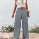 Hooever Womens Cotton Linen Pants Casual Button Up High Waisted Wide Leg Trousers (Gray, L)