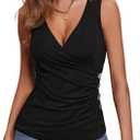 Womens Deep V Neck Tank Tops Sexy Sleeveless Wrap Tops Fitted Ruched Shirts 2025 (Medium, Black)