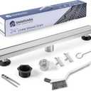 Linear Shower Drain 24 inch with 2-in-1 Flat & Tile Insert Cover - Brushed 304 Stainless Steel Shower Floor Drain - Linear Drain with Reversible Cover & Hair Catcher - Includes Cleaning Tools