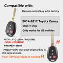 H Chip for Toyota Key Fob Remote Replacement for Toyota Camry 2014 2015 2016 2017 Keyless Entry Remote Control HYQ12BDM HYQ12BEL 89070-02880 2PCS
