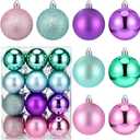 Syhood 24 Pcs Glittering Pastel Christmas Ball Ornaments Candy Pink Aqua Teal Purple Ball Set Christmas Tree Decorations 2.4 Inch Glittering Plastic Hanging Decorations for Wedding Party Decoration