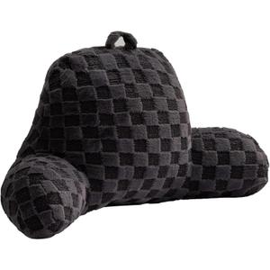 Aimuan Reading Pillow Checkered Bed Rest Wedge Backrest Checkerboard Pillow with Arms Back Support for Sitting Up in Bed Cushion Incline Rest Sleeping Snoring Pillow (Dark Grey,Large)