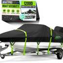 Boatpro 1200D Waterproof Boat Cover with Motor Cover, Solution-Dye Marine Canvas Trailerable Boat Cover 14-15.8ft for 14 feet 15ft 16' Foot V-Hull Bass Boat Tri-Hull Runabout Boat,Deep Black, Length: 14'-16', Beam Width: up to 90"