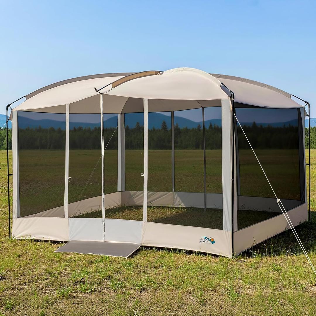 Screen House Tent 13x9 FT with Netting Mesh & 2 Magnetic Doors
Portable Sunshade Screen Room Canopy Shelter with Projection Screen for 12 People, Outdoor Gazebo for Backyard Camping Patio