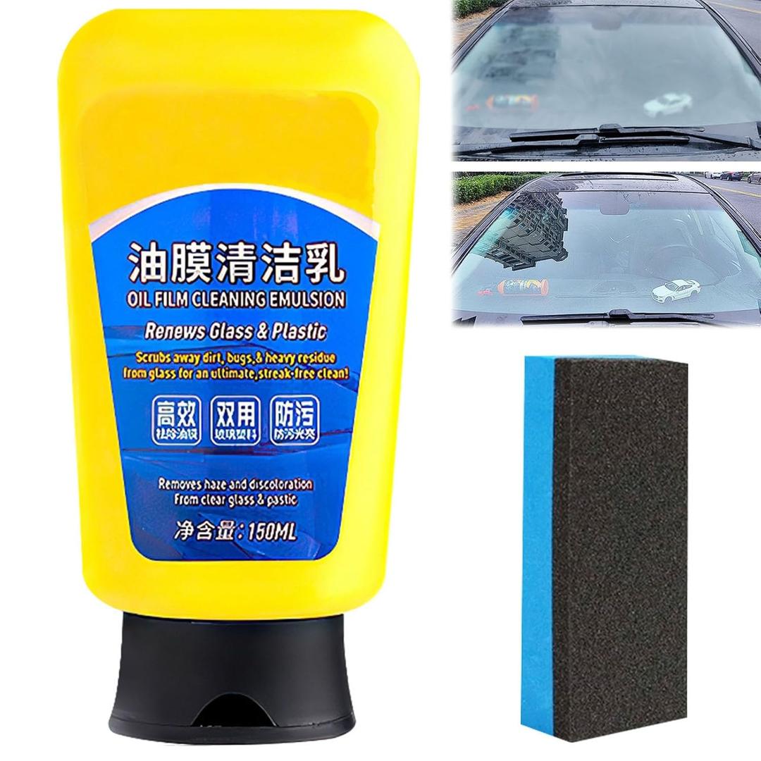 3 x Oil Film Emulsion Glass Cleaner with Sponge,Car Coating Spray,Glass Cleaner,Oil Film Remover for Car Window,Car Quick Effect Coating Agent,Great for Home and Auto Cleaning(1pc)