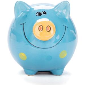 Ceramic Piggy Bank for Boys Cute Coin Bank for Kids Birthday Gift Piggy Banks Blue (5x5x4inch)