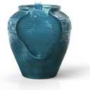 Teamson Home Floor Glazed Pot Water Fountain with Built-in LED Light and Pump for Outdoor Indoor Patio Garden Backyard Decking Home Décor, 17 inch Height, Teal