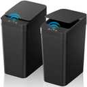 Bathroom Trash Can with Lid, KOEYLE 2 Pack 2.2 Gallon Automatic Touchless Garbage Can, Small Motion Sensor Smart Trash Can, Slim Waterproof Trash Bin for Bedroom, Bathroom, Office, Living Room (Black)