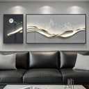 Large Framed Modern Abstract Wall Art for Living Room, 2 Piece Silver Mountain Bright Style Artworks for Wall, Luxury Gray Blue Minimalist Painting Prints for Bedroom Hallway Home Office Wall Decor