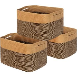 MINTWOOD Design 3-Pack Storage Baskets for Shelves, Decorative Baskets for Organizing, Woven Baskets for Storage, Book Basket Cube Storage Bin Box, Pantry Closet and Shoe Organizers, Black Jute