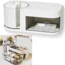 Desk Organizer - 360 Degree Rotating Desk Pencil Holder, desk organizer with 6 compartments and drawers, Art Supplies Organizer for Home (White, Expanded Makeup Organizer)