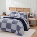 Tommy Hilfiger - Twin Quilt Set with Sham, Soft & Lightweight Bedding 2-Piece Set, Soft & Comfortable Feel, Lightweight Year-Round Layer, Versatile Bedroom Bedding, Machine Washable, Ithaca Stargaze/Patchwork Ithaca Stripe Blue