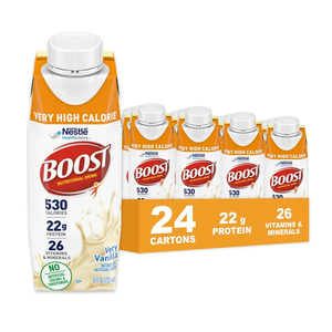 Boost Very High Calorie Vanilla Nutritional Drink – 22g Protein, 530 Nutrient Rich Calories, 8 Fl Oz (Pack of 24), Best By:05/21/26