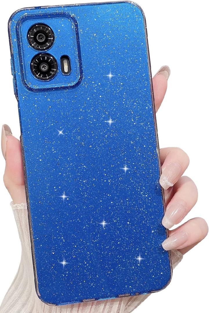 MINSCOSE for Motorola Moto G 5G 2023 Case,Cute Super Vibrant Neon Glitter Shiny Bling Sparkly Glossy Girly Case Thin Slim Shockproof Camera Protection Cover for Women Girl for Moto G 2023-Dark Blue