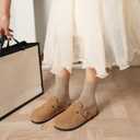 Dumalum Suede Clogs for Women and Men - Adjustable Buckle Slip-on Cork Footbed Mules with Antislip Sole - Unisex Slippers