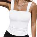 Trendy Queen Women Going Out Tank Top Summer 2025 Square Neck Crop Top Fitted Clothes Sexy Camisole White L