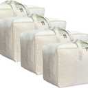 DoYiKe Soft Large Canvas Storage Bags with Zipper and Clear Window, Cotton Linen Storage Organizer for Pillows, Quilt, Blankets and Comforter, 80L, 4 Pack, Beige