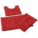 LuxUrux Red Bathroom Rugs Set-Extra-Soft Plush Bath mat Shower Bathroom Rugs, 1'' Chenille Microfiber Material, Super Absorbent (Rectangular Set, Red)