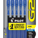 Pilot G2 Premium Gel Roller Pens, Fine Point 0.7 mm, Blue Ink Pens Fine Point, Pack of 5 - Ideal for School, Journaling, and Office Writing, Pack of 6