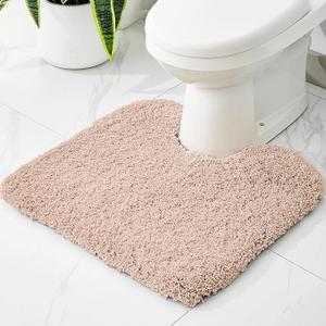 Toilet Mat 22x24 Beige - Non Slip Fluffy U-Shaped Contour Rug, Ultra-Soft Plush Toilet Floor Mat, Absorbent & Machine Washable