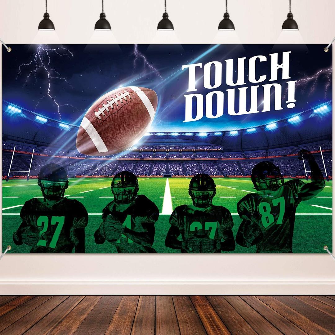 Blulu Large Football Backdrop for Birthday Party, Touchdown Sports Banner for Football Party Decorations, Photo Booth Background, Game Day Supplies