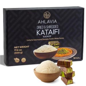 AHLAVIA Premium Kataifi Shredded Fillo Dough 17.6 oz (500g) – Dried Kadayif Pastry for Kunafa, Knafeh, Katafi – Middle Eastern Desserts, Family Pack for Authentic Pastry and Dubai Chocolate Desserts (Exp Date: 05/18/27)