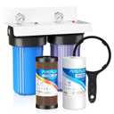 PUREPLUS 2-Stage Whole House Water Filtration System, Reduces Chlorine, Odor, Heavy Metals & Rust, with Pressure Gauges, 10" x 4.5" Clear Housing, 1" Inlet/Outlet, PP Sediment & KDF Carbon Filters