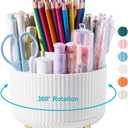 Desk Pencil Pen Holder - 5 Slot 360 Degree Rotating Desk Pen Organizer for Desktop Storage Stationery Supplies Cup Pot - White