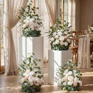 Giegxin 4 Pcs Free-Standing Wedding Aisle Artificial Flowers Rose Walkway Floral Arrangements Chair Decorations for Ceremony Decor Wedding Reception Church Backdrop Outdoor(White)