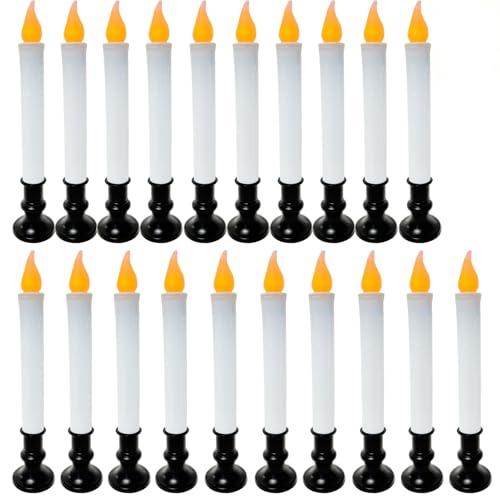 BRYBETYV 20 Pack 9" Black Base LED Candle Lights with Dusk to Dawn Sensor, Battery Powered Flameless Candles for Indoor Table Party Decor
