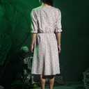 Spadehill Women Halloween Babara Midi Puff Sleeve Dress Button Print Pleated Costume L