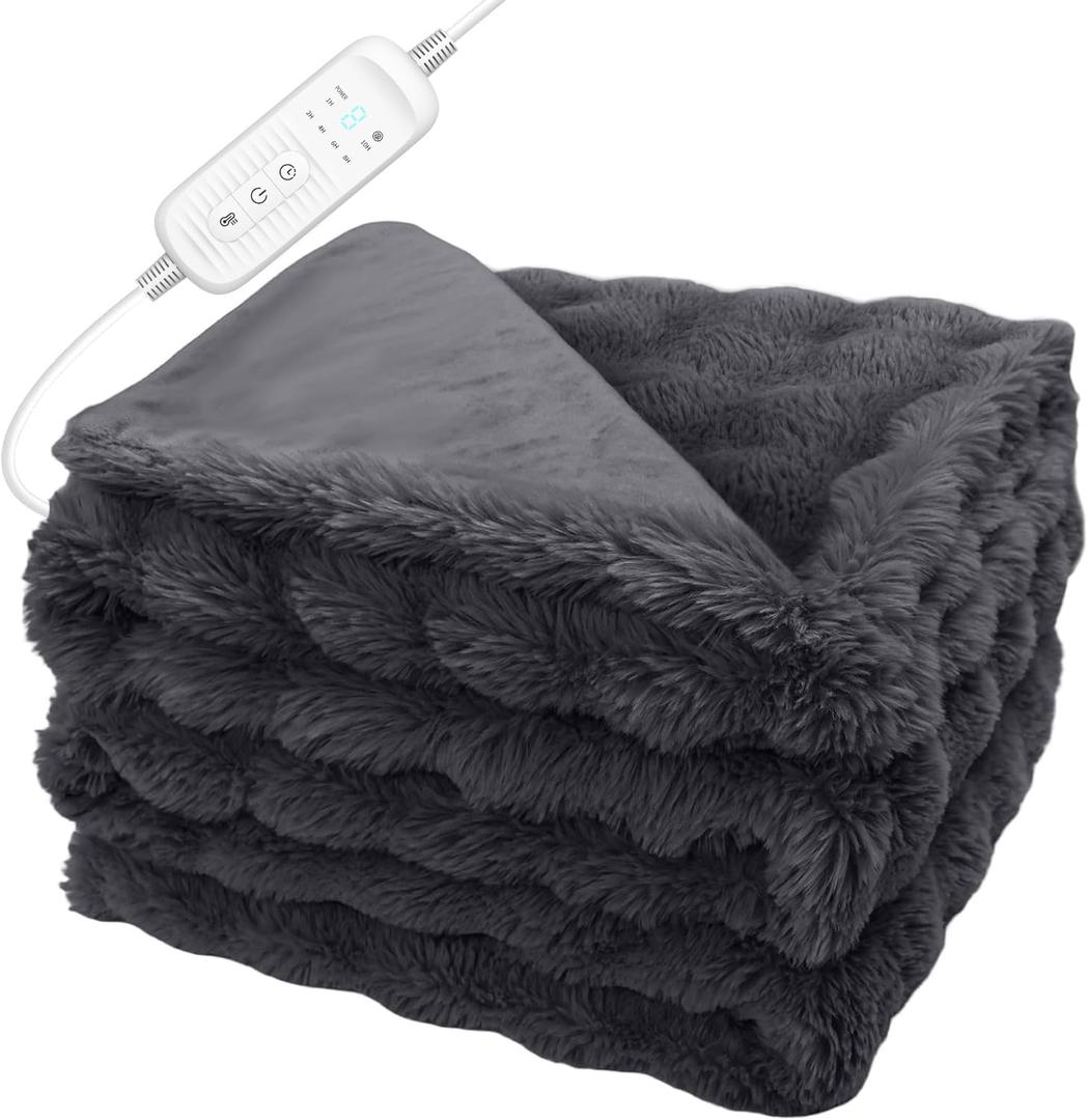 Electric Heated Blanket Throw - 50"x60" Heating Blanket Throw House Warming Gifts New Home, Ultra Soft Warm Flannel Sherpa Fast Heat,8 Heat Level 10 Hours Auto-Off ETL Certified Grey
