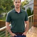 KUYIGO Mens Polo Shirts Short Sleeve Casual Summer Classic Collared Shirt (Green, XL)