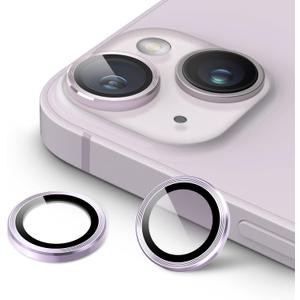 JETech Camera Lens Protector for iPhone 14 6.1-Inch and iPhone 14 Plus 6.7-Inch, 9H Tempered Glass Metal Individual Ring Cover, HD Clear, 1 Set (Purple)
