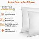 Amazon Basics Down Alternative Pillow for Back Side Sleepers, Medium Density, Standard Size, 26" x 20", 2-Pack, White