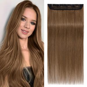 Benehair One Piece Clip in Hair Extensions Human Hair Light Brown Hair Extensions Clip in Human Hair 20inch 3/4 Full Head Straight Remy Human Hair 5 Clips