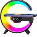 LED Table Lamp with Wireless Charger, Mini G Atmosphere Lamp with Bluetooth Speaker, Night Light Lamp Sunrise Alarm Clock, Smart Light Sound Machine, Christmas Gift for kidsMini Size Black
