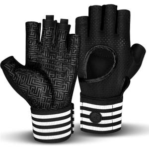 MOREOK Weight Lifting Gloves Gym Workout Gloves with Wrist Wrap Support for Men/Women-[Curved Open Back] Fitness Gloves for Weightlifting,Exercise,Training,Pull ups,Fitness,Rowing (Black, L)