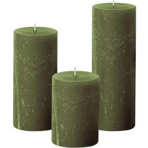 Simply Soson 3x4, 3x6, 3x8 inch Dark Moss Green Pillar Candles, Set of 3 Pillar Candles, Rustic Texture, Unscented Green Candles Dripless Candles Ideal as Wedding Parties Spa Dinner Home Decor Church