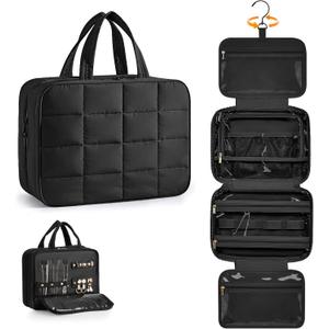 Travel Toiletry Bag with Separate Jewelry Organizer, Water-resistant Makeup Bag with Hanging Hook, Large Capacity Travel Organizer for Toiletries, Cosmetic, Vacation Essentials - Large